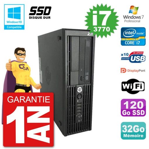 HP WorkStation Z220 SFF Core i7-3770 32GB RAM 120GB SSD DVD Burner WiFi W7