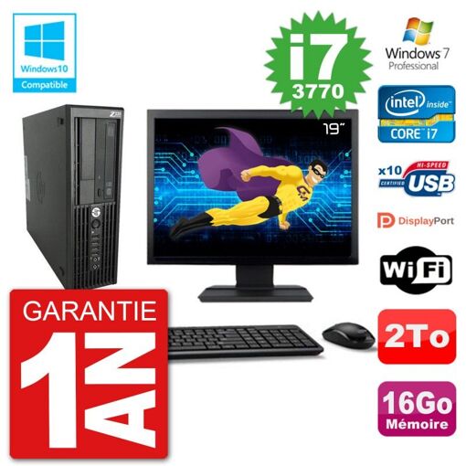 HP Z220 SFF Desktop Computer - 19" Screen, Core i7-3770, 16GB RAM, 2TB HDD, DVD Drive, WiFi, Windows 7 Pro