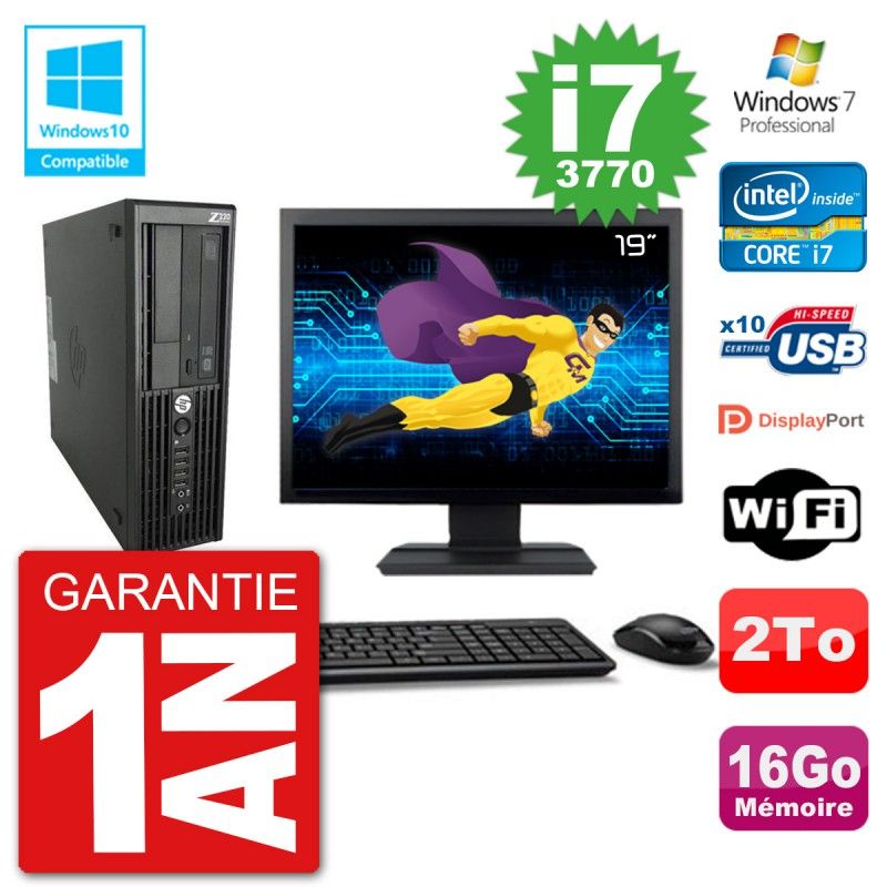 HP Z220 SFF Desktop Computer - 19" Screen, Core i7-3770, 16GB RAM, 2TB HDD, DVD Drive, WiFi, Windows 7 Pro