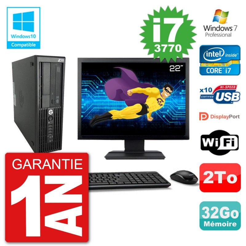 HP Z220 SFF Desktop Computer - 22" Screen, Core i7-3770, 32GB RAM, 2TB HDD, DVD Drive, Wi-Fi