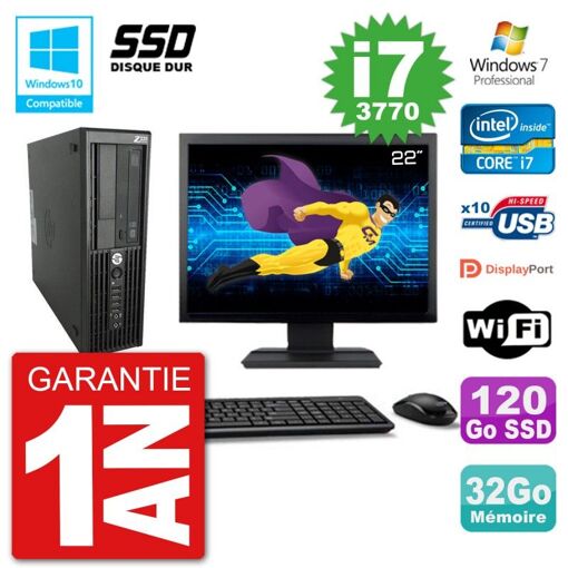 HP Z220 SFF Computer - 22" Screen, Core i7-3770, 32GB RAM, 120GB SSD, DVD Drive, WiFi, Windows 7 Pro