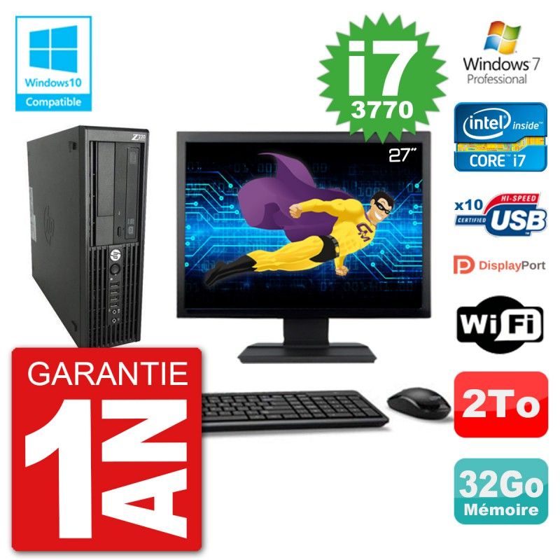 HP Z220 SFF Desktop Computer - 27" Screen, Intel Core i7-3770, 32GB RAM, 2TB HDD, DVD Drive, WiFi
