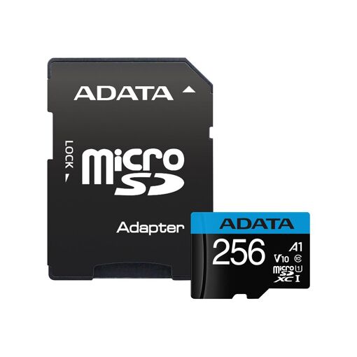 ADATA Premier Flash Memory Card (MicroSDXC to SD Adapter Included) - 256GB - Video Class V10 / UHS-I U1 / Class10 - microSDXC UHS-I