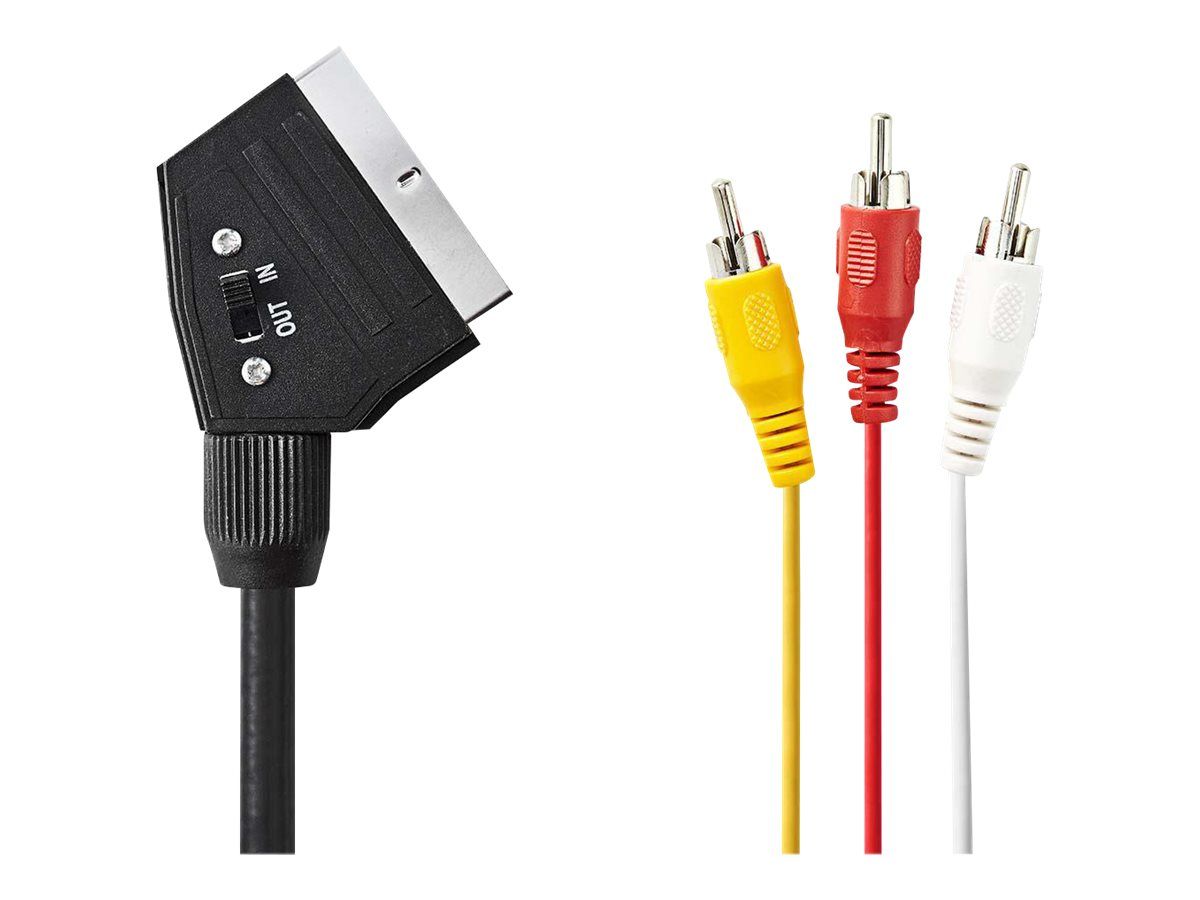 Câble vidéo/audio Nedis - Vidéo et audio composites - SCART mâle commutable vers 3 prises RCA mâles droites - 1 m - Noir