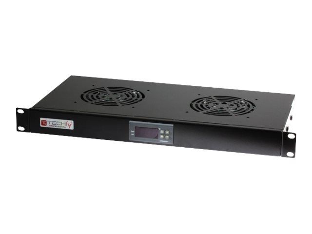 IC Intracom 1U Rack Fan Drawer with Thermostat - Black RAL 9005, 2 Cooling Fans - 19