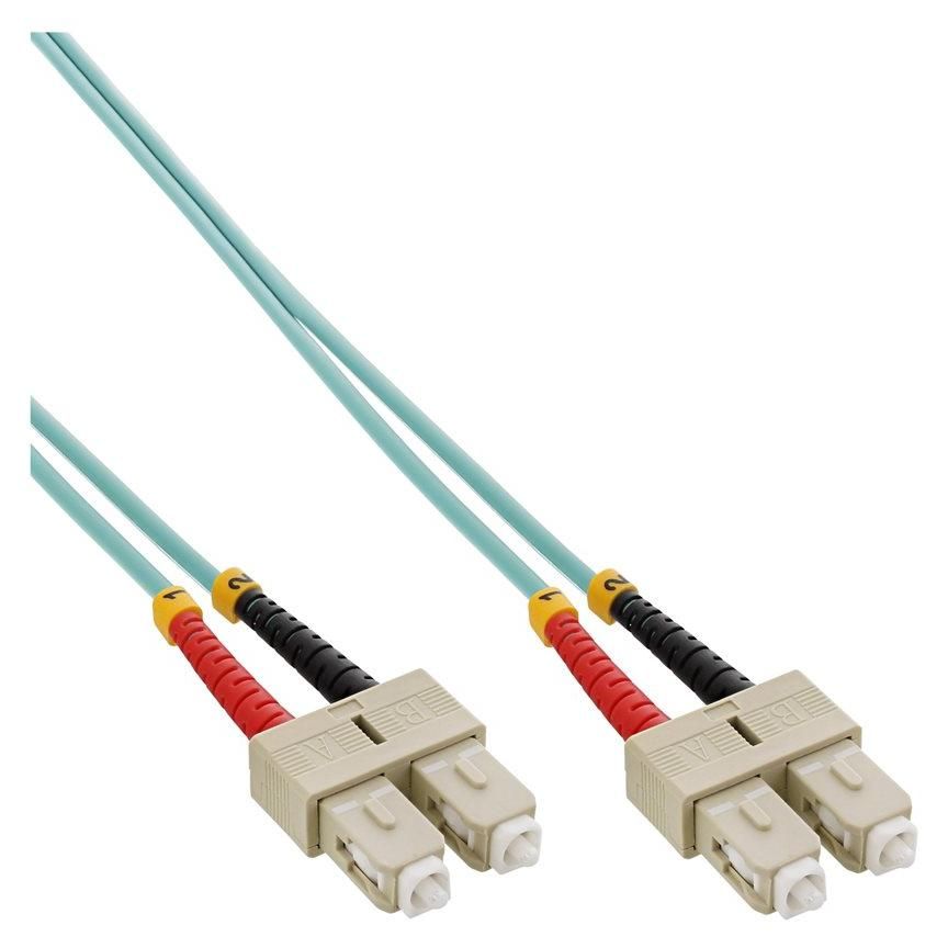 INTOS ELECTRONIC InLine Multi-Mode SC Cord, 30m, Duplex, OM3, 50/125 Microns, Halogen-Free, Turquoise