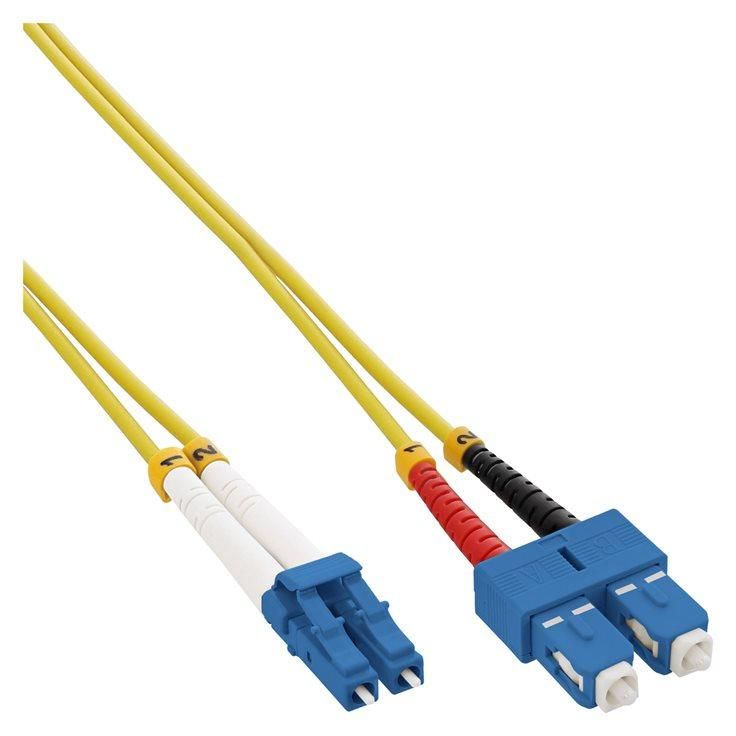 INTOS ELECTRONIC InLine SC-LC Connection Cord, 1m, Duplex Fiber Optic Cable, 9/125μm, OS2, Halogen-Free, Yellow