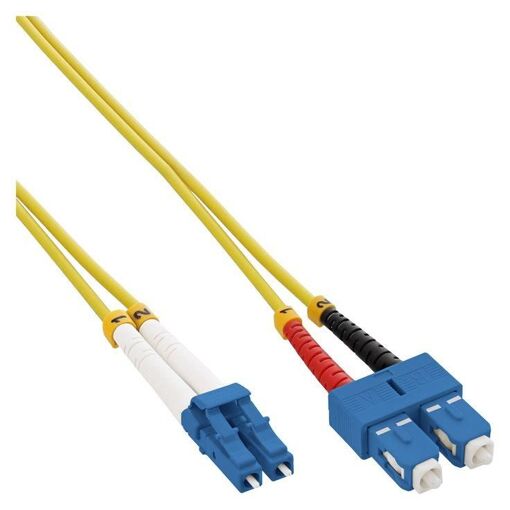 INTOS ELECTRONIC InLine SC-LC Connection Cord, 1m, Duplex Fiber Optic Cable, 9/125μm, OS2, Halogen-Free, Yellow