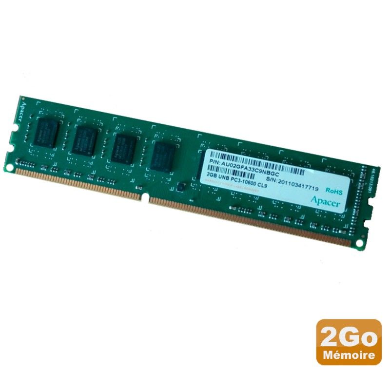 Mémoire RAM Apacer 2 Go pour bureau AU02GFA33C9NBGC DDR3 1333Mhz CL9