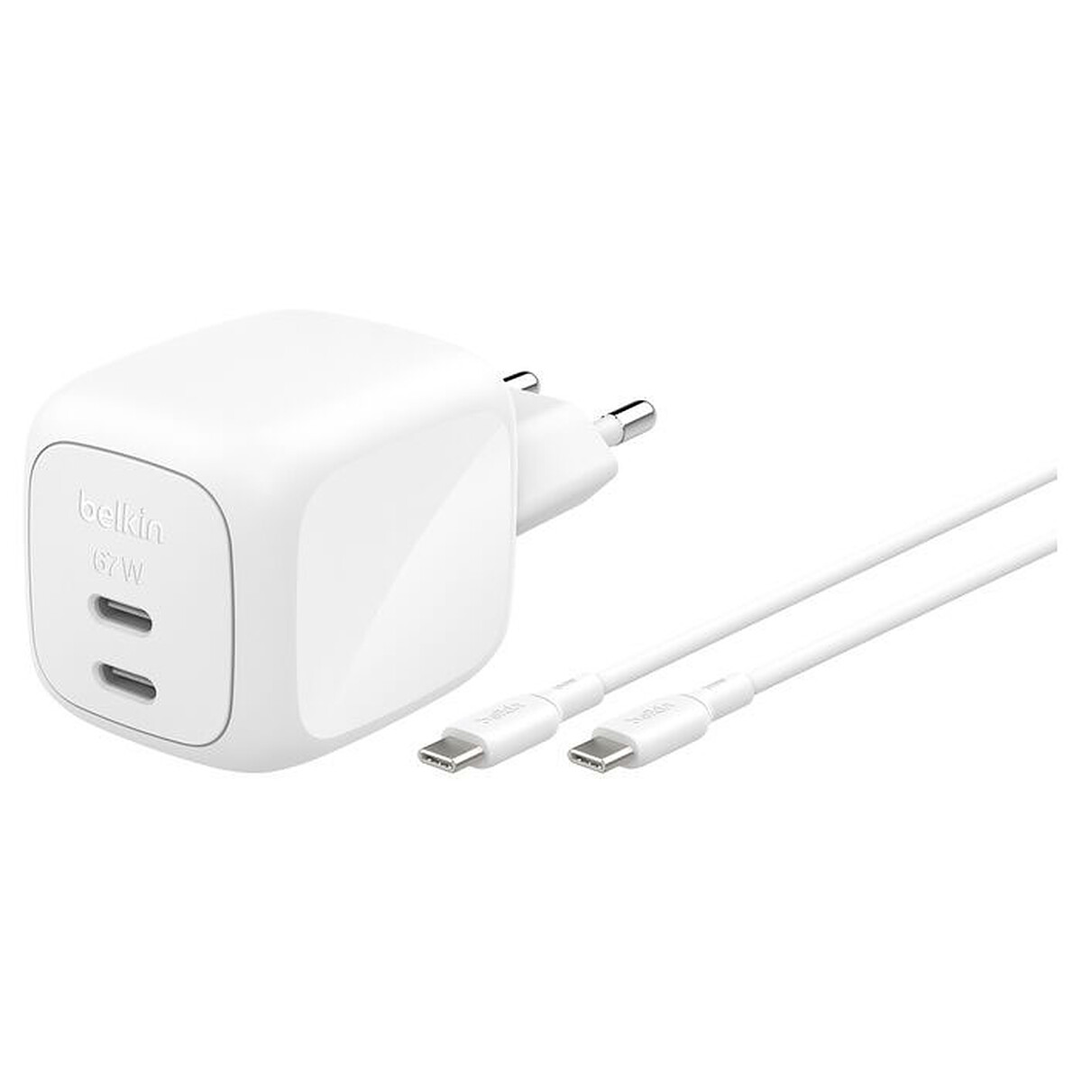 Belkin BoostCharge Pro Chargeur secteur GaN deux ports USB-C (67 W) avec câble USB-C (Blanc)
