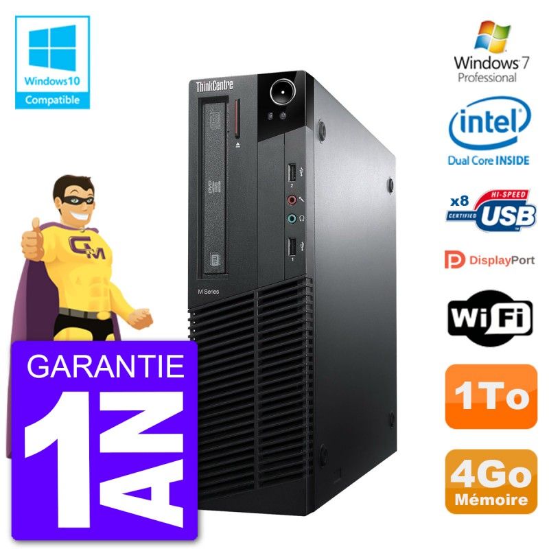 Lenovo ThinkCentre M82 SFF Desktop PC - Intel Core i3-2100, 4GB RAM, 1TB HDD, DVD Drive, WiFi, Windows 7 Pro