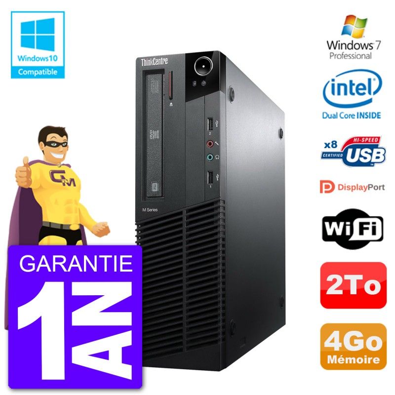 Lenovo ThinkCentre M82 SFF Desktop PC - Intel Pentium G640 2.8GHz, 4GB RAM, 2TB HDD, DVD Drive, WiFi, Windows 7 Pro