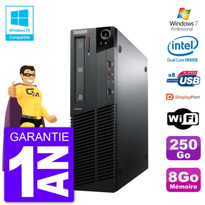 Lenovo ThinkCentre M82 SFF Desktop - Intel Pentium G640, 8GB RAM, 250GB HDD, DVD Drive, WiFi, Windows 7 Pro