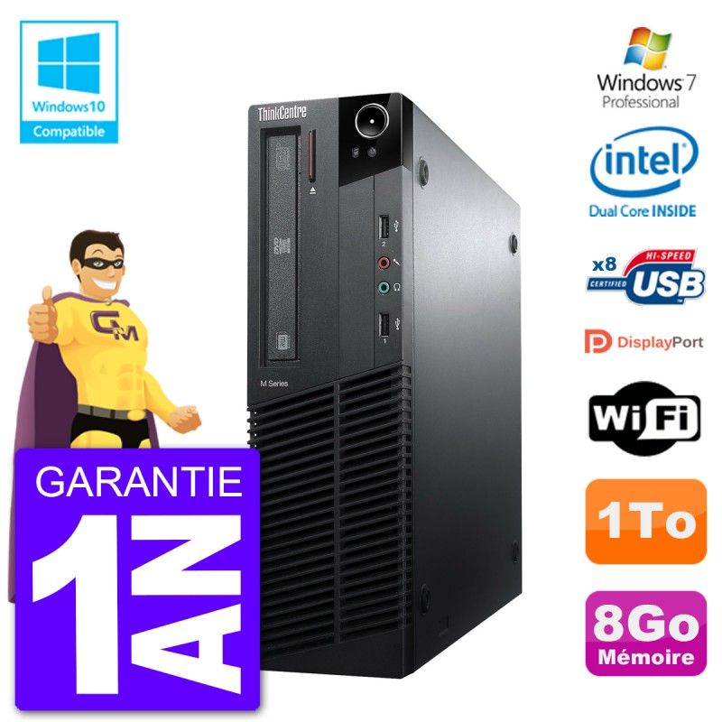 Lenovo ThinkCentre M82 SFF Computer - Intel Pentium G640, 8GB RAM, 1TB HDD, DVD Drive, WiFi, Windows 7 Pro