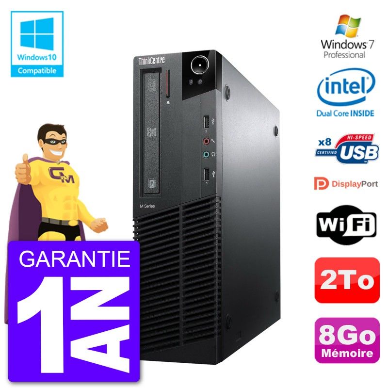 Lenovo ThinkCentre M82 SFF Computer - 8GB RAM, 2TB Hard Drive, DVD Burner, Wifi, Windows 7 Pro