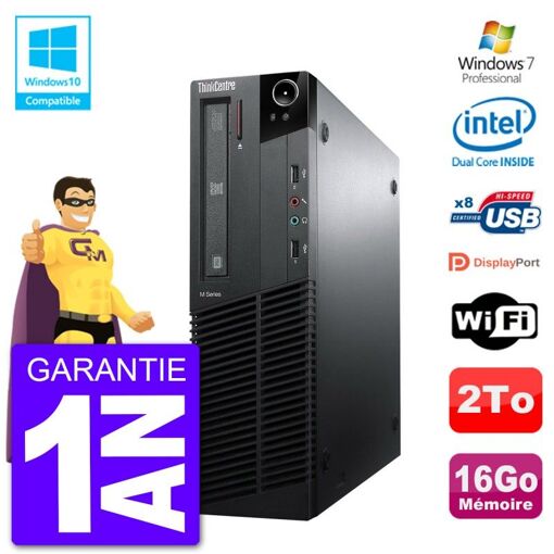 Lenovo ThinkCentre M82 SFF Computer - 16GB RAM, 2TB HDD, DVD Drive, WiFi, Windows 7 Pro