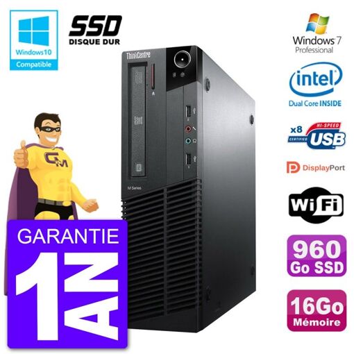 Lenovo ThinkCentre M82 SFF Desktop - Intel Pentium G640 2.8GHz, 16GB RAM, 960GB SSD, DVD Burner, WiFi, Windows 7 Pro