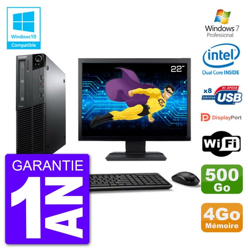 Lenovo M82 SFF Desktop PC - 22" Screen, Intel Pentium G640, 4GB RAM, 500GB HDD, DVD Drive, WiFi, Windows 7 Pro