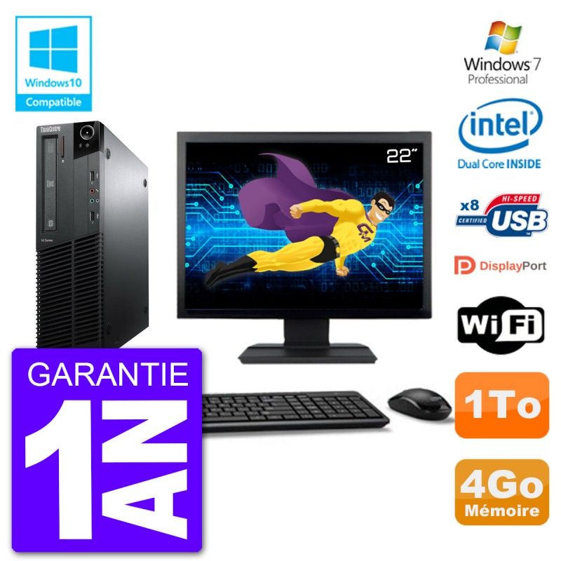 Lenovo M82 SFF Desktop PC - 22" Screen, Intel Pentium G640, 4GB RAM, 1TB HDD, DVD Burner, WiFi, Windows 7 Pro