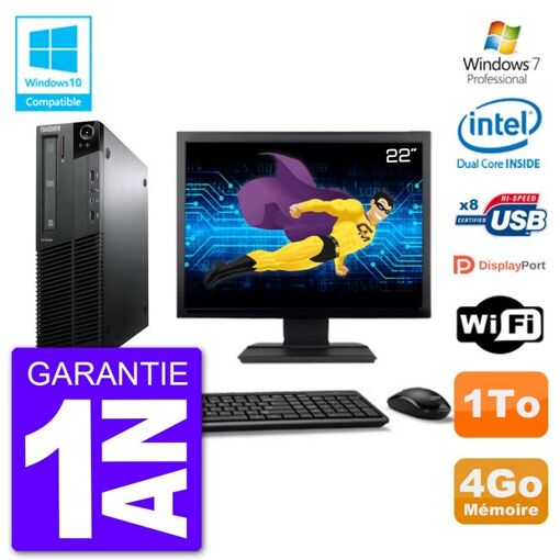 Lenovo M82 SFF Desktop PC - 22" Screen, Intel Pentium G640, 4GB RAM, 1TB HDD, DVD Burner, WiFi, Windows 7 Pro