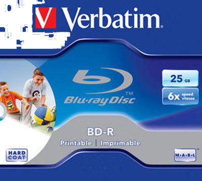 Verbatim 25GB Printable BD-R Disc, 6x Speed, 1 Pack in Jewel Case