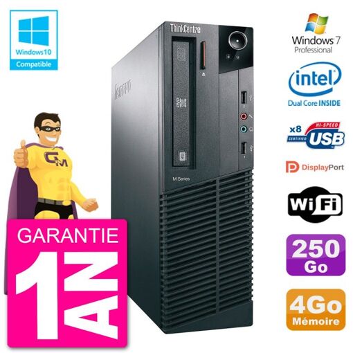 Lenovo ThinkCentre M82 SFF Desktop Computer - Intel Pentium G2020, 4GB RAM, 250GB HDD, DVD Drive, WiFi, Windows 7 Pro