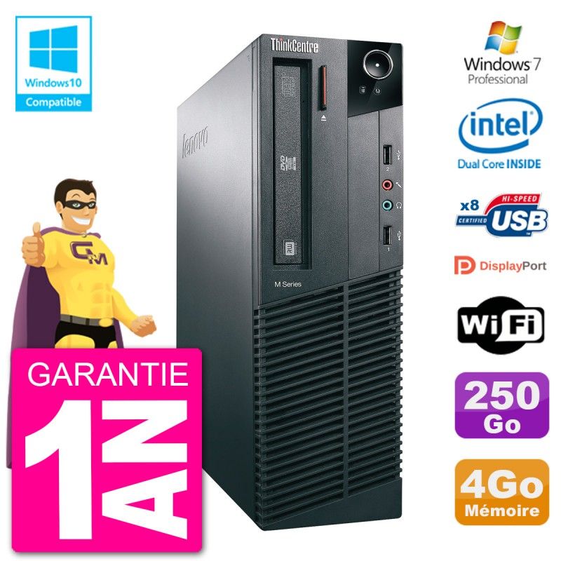 Lenovo ThinkCentre M82 SFF Desktop Computer - Intel Pentium G2020, 4GB RAM, 250GB HDD, DVD Drive, WiFi, Windows 7 Pro