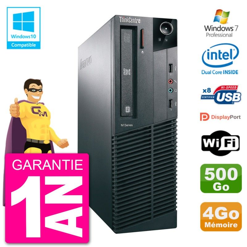 Lenovo ThinkCentre M82 SFF Desktop - Intel Pentium G2020, 4GB RAM, 500GB HDD, DVD Drive, WiFi, Windows 7 Pro