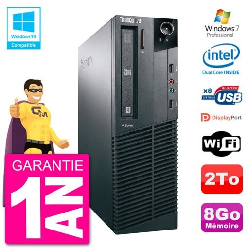 Lenovo ThinkCentre M82 SFF Desktop - Intel Pentium G2020, 8GB RAM, 2TB HDD, DVD Drive, WiFi, Windows 7 Pro