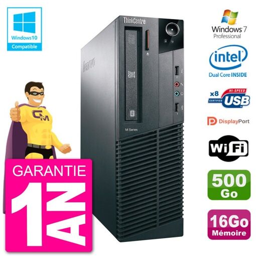 Lenovo ThinkCentre M82 SFF Desktop PC - Intel Pentium G2020, 16GB RAM, 500GB HDD, DVD Drive, WiFi, Windows 7 Pro