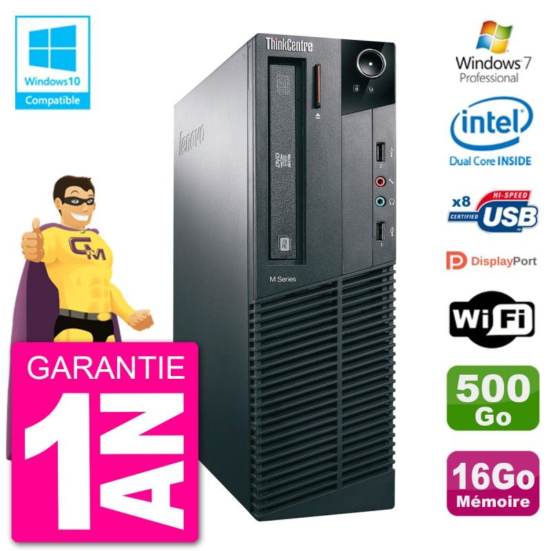 Lenovo ThinkCentre M82 SFF Desktop PC - Intel Pentium G2020, 16GB RAM, 500GB HDD, DVD Drive, WiFi, Windows 7 Pro