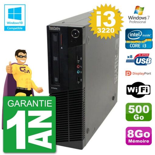 Lenovo ThinkCentre M82 SFF Desktop PC - Intel Core i3-3220, 8GB RAM, 500GB HDD, DVD Drive, WiFi, Windows 7 Pro
