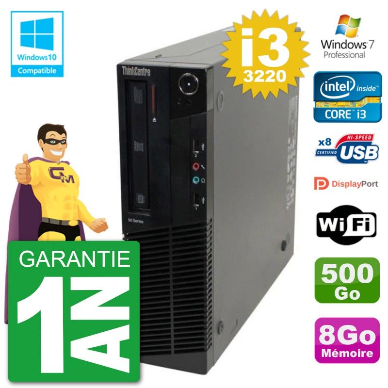 Lenovo ThinkCentre M82 SFF Desktop PC - Intel Core i3-3220, 8GB RAM, 500GB HDD, DVD Drive, WiFi, Windows 7 Pro