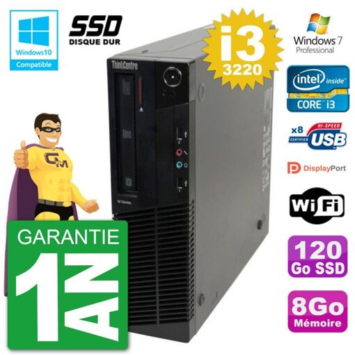 Lenovo ThinkCentre M82 SFF Desktop PC - i3-3220, 8GB RAM, 120GB SSD, DVD Burner, WiFi, Windows 7 Pro
