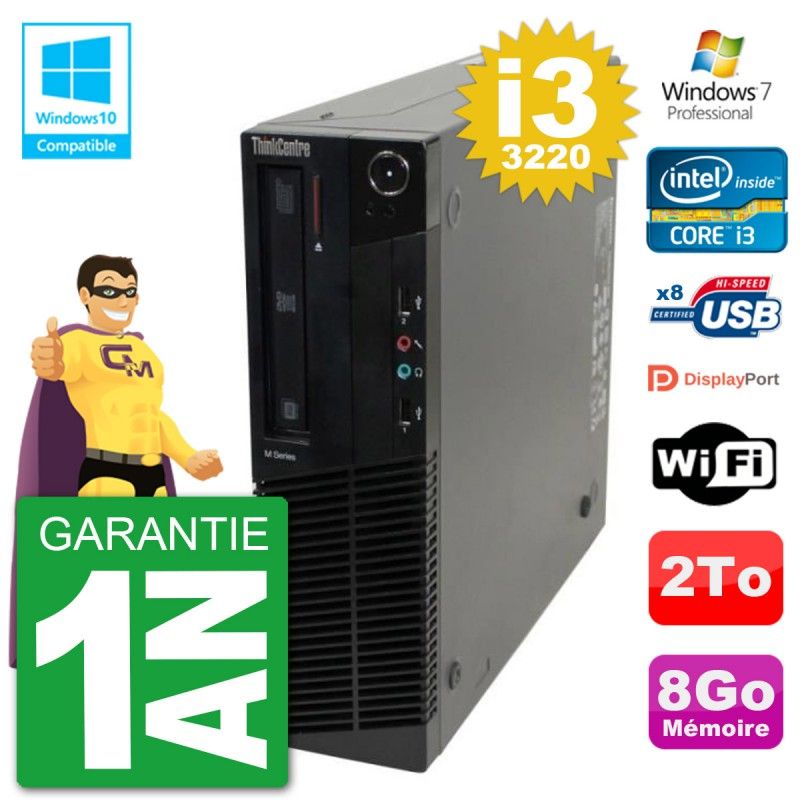 Lenovo ThinkCentre M82 SFF Desktop PC - Intel Core i3-3220, 8GB RAM, 2TB HDD, DVD Drive, WiFi, Windows 7 Pro