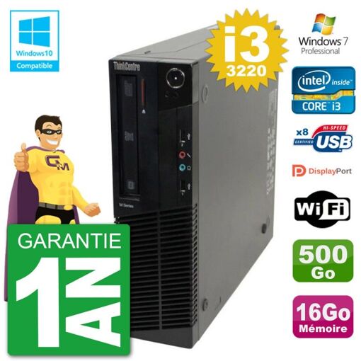 Lenovo ThinkCentre M82 SFF Desktop - i3-3220, 16GB RAM, 500GB HDD, DVD Drive, WiFi, Windows 7 Pro