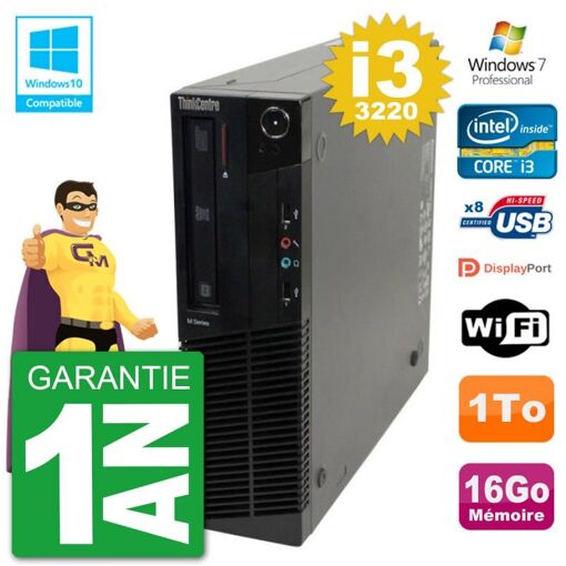 Lenovo ThinkCentre M82 SFF Desktop PC - Intel Core i3-3220, 16GB RAM, 1TB HDD, DVD Drive, Wifi, Windows 7 Pro