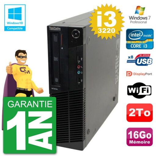 Lenovo ThinkCentre M82 SFF Desktop - Intel Core i3-3220, 16GB RAM, 2TB HDD, DVD Drive, WiFi, Windows 7 Pro