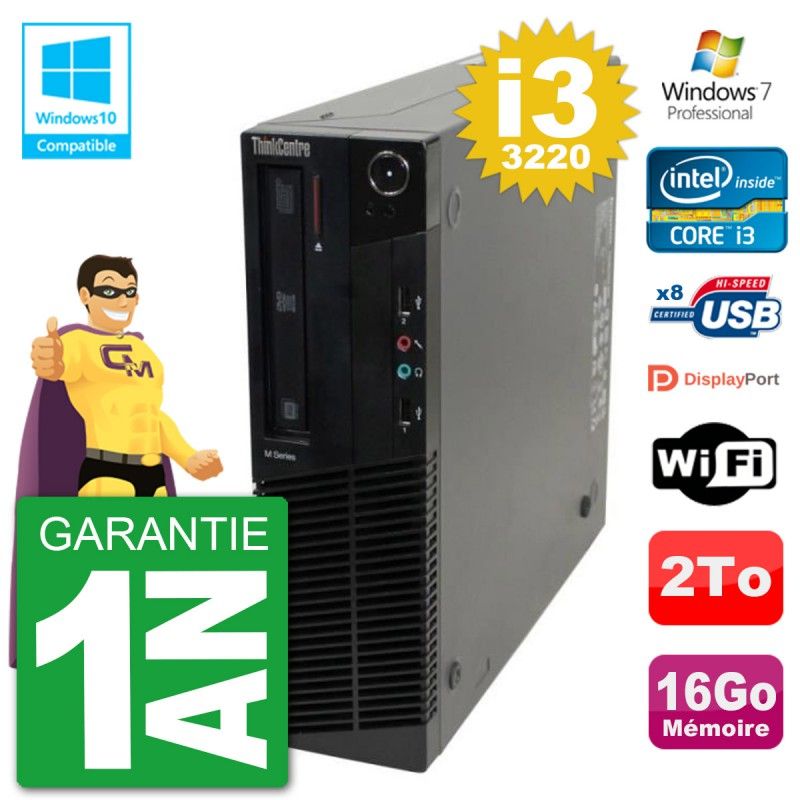 Lenovo ThinkCentre M82 SFF Desktop - Intel Core i3-3220, 16GB RAM, 2TB HDD, DVD Drive, WiFi, Windows 7 Pro