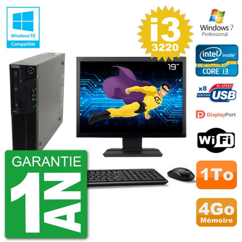 Lenovo M82 SFF Desktop PC - 19" Screen, i3-3220, 4GB RAM, 1TB HDD, DVD Burner, Wifi