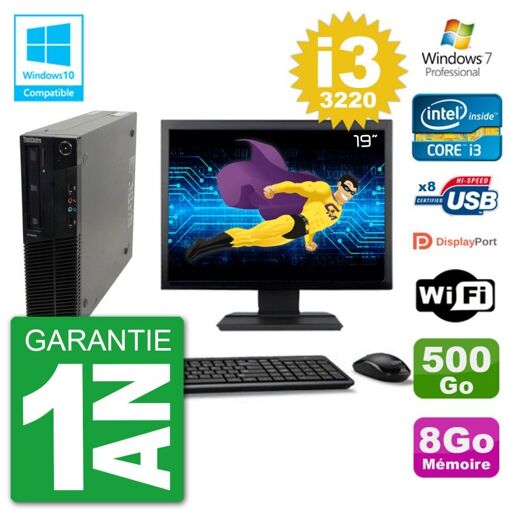 Lenovo M82 SFF Desktop Computer - 19" Screen, i3-3220, 8GB RAM, 500GB HDD, DVD Drive, WiFi, Windows 7 Pro