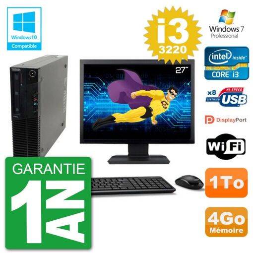 Lenovo M82 SFF Computer - 27" Screen, i3-3220, 4GB RAM, 1TB HDD, DVD Drive, Wifi