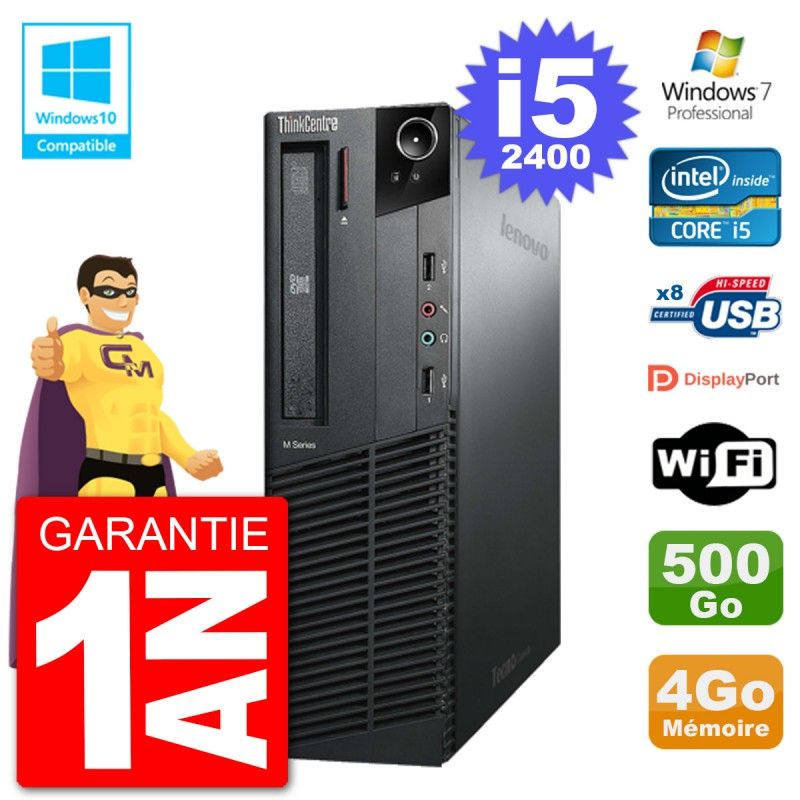 Lenovo ThinkCentre M82 SFF Computer - i5-2400, 4GB RAM, 500GB HDD, DVD Drive, WiFi, Windows 7 Pro