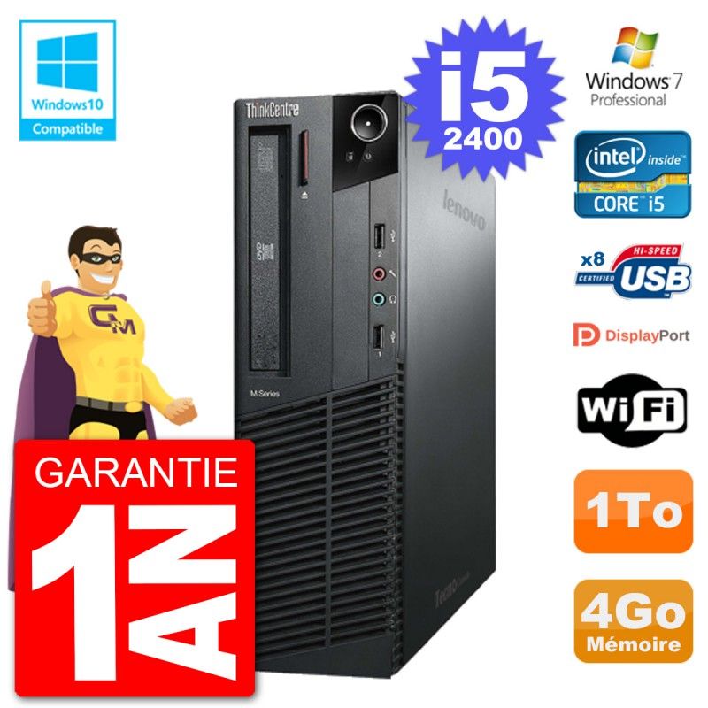 Ordinateur de bureau Lenovo ThinkCentre M82 SFF - i5-2400, 4 Go de RAM, 1 To HDD, lecteur DVD, WiFi, Windows 7 Pro
