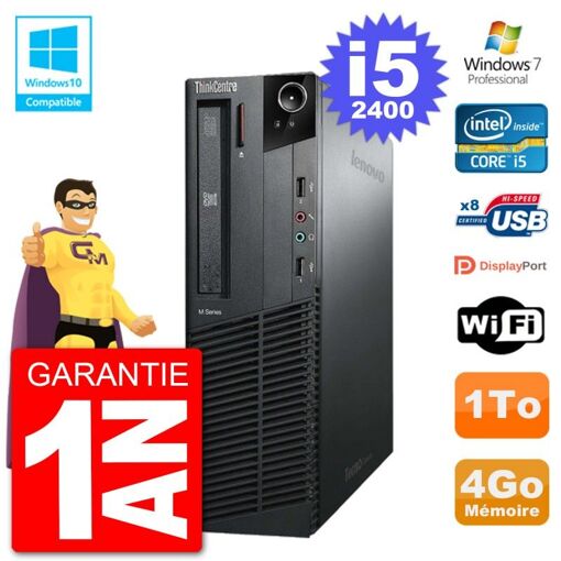 Lenovo ThinkCentre M82 SFF Desktop PC - i5-2400, 4GB RAM, 1TB HDD, DVD Drive, WiFi, Windows 7 Pro