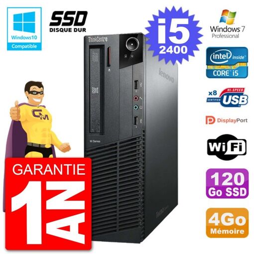 Lenovo ThinkCentre M82 SFF Desktop PC - Intel Core i5-2400, 4GB RAM, 120GB SSD, DVD Drive, WiFi, Windows 7 Pro