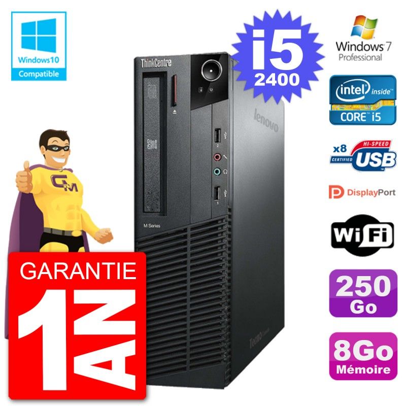 Lenovo ThinkCentre M82 SFF Computer - i5-2400, 8GB RAM, 250GB HDD, DVD Drive, WiFi, Windows 7 Pro
