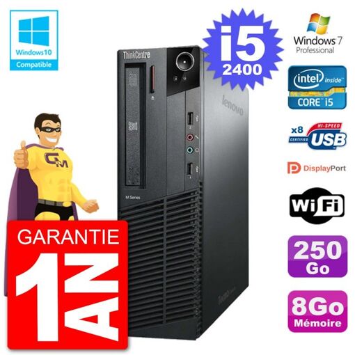 Lenovo ThinkCentre M82 SFF Computer - i5-2400, 8GB RAM, 250GB HDD, DVD Drive, WiFi, Windows 7 Pro