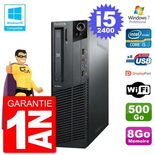 Lenovo ThinkCentre M82 SFF Desktop PC - Intel i5-2400, 8GB RAM, 500GB HDD, DVD Drive, WiFi, Windows 7 Pro