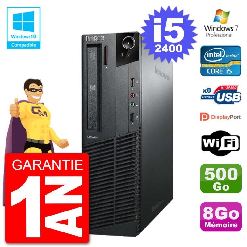 Lenovo ThinkCentre M82 SFF Desktop PC - Intel i5-2400, 8GB RAM, 500GB HDD, DVD Drive, WiFi, Windows 7 Pro